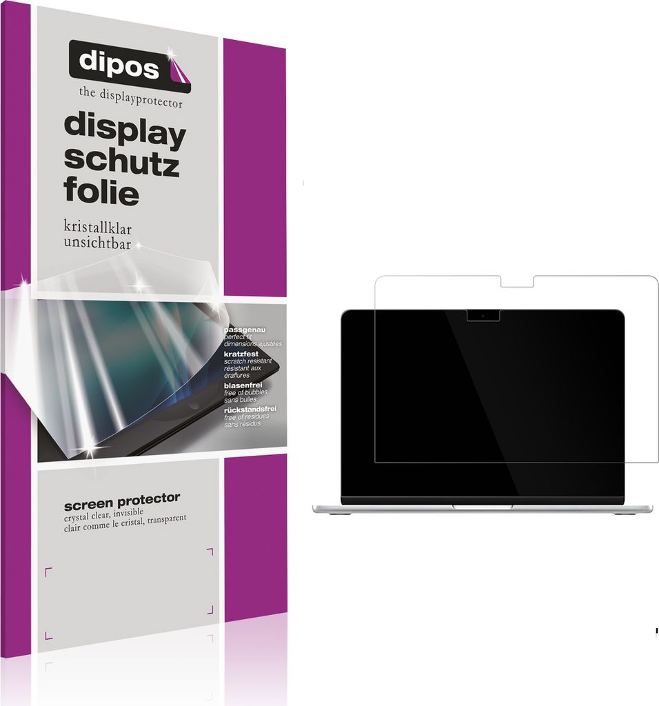 2x Schutzfolie für Apple MacBook Air 13 Zoll M4 2025 klar Displayschutzfolie Folie Display Schutz dipos