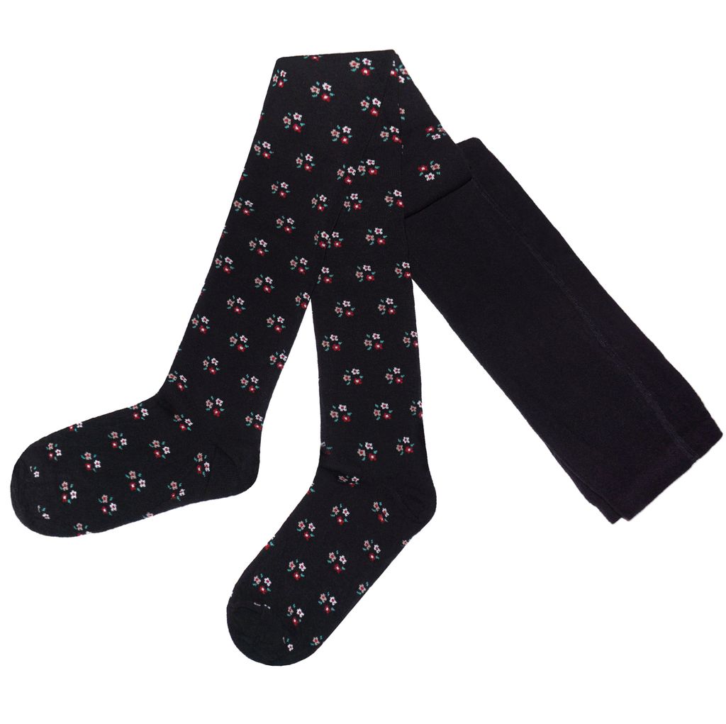 Damen Strumpfhosen aus Baumwolle Blümchen Schwarz Größe 40-42