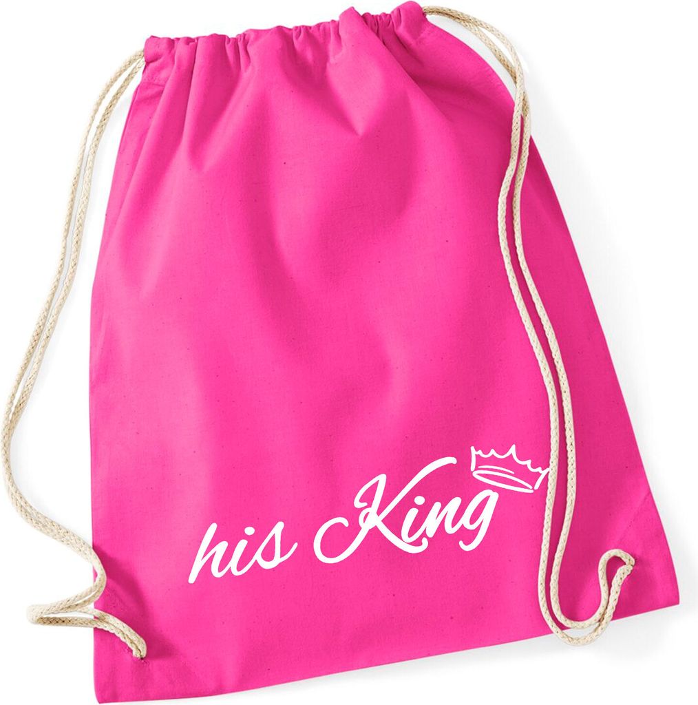 Huuraa Turnbeutel his King Krone 12 Liter Fuchsia Baumwolle Rucksack Geschenkidee