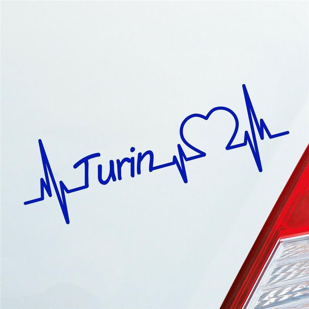 Auto Aufkleber Turin Herz Herzschlag 19x6 cm Dunkelblau Sticker Heckscheibenaufkleber