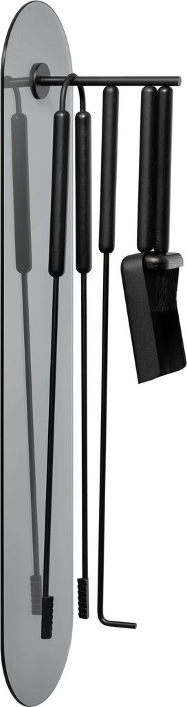 Blomus Kaminbesteck 5-tlg. Wandmontiert Ashi, Kamingarnitur, Stahl pulverbeschichtet, Kokosfasern, Magneten, Sicherheitsglas, Black, 66158