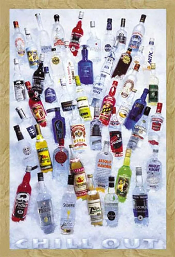 Déco murale Poster Vodka Chill Out cadre bois hêtre Shinsuke 61x91 cm
