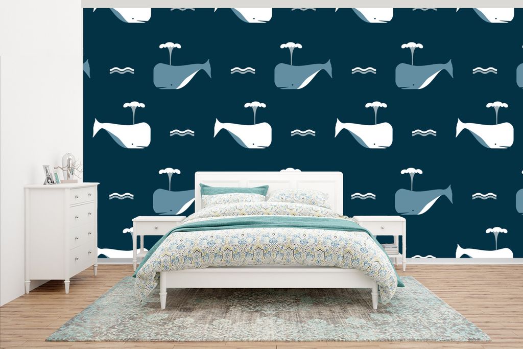 MuchoWow Fototapete für Wohnzimmer oder Schlafzimmer Wandtapete Vinyl Motivtapete Muster - Wal - Wasser - Kind - Kinder - Kinder - 430x240 cm - ...