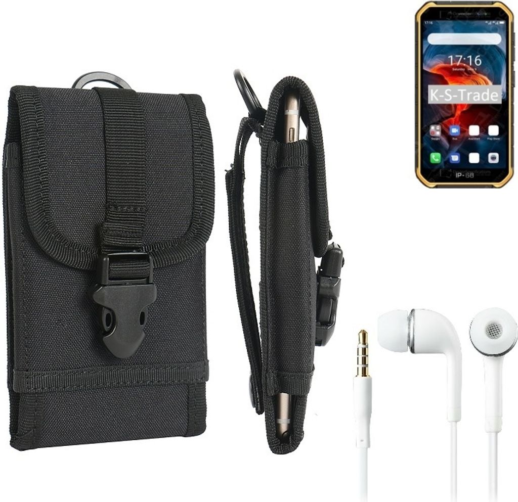 K-S-Trade Holster Schutz Hülle kompatibel mit Ulefone Armor X7 Pro Gürteltasche Handy Hülle Tasche outdoor Seitentasche schwarz 1x + Kopfhörer