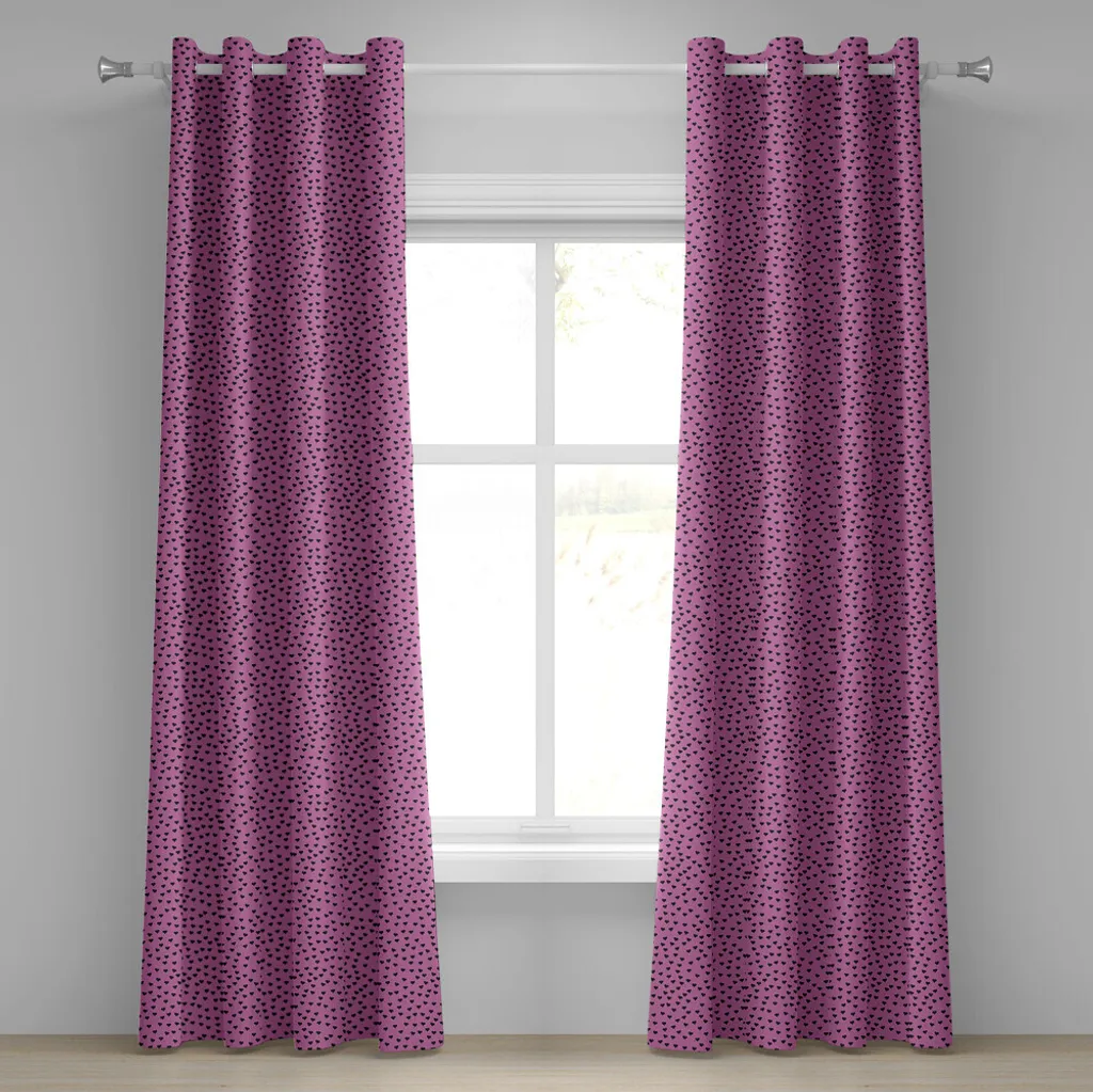 ABAKUHAUS Rideau à œillets rose vif à motif cœurs, 2 panneaux 280x245cm