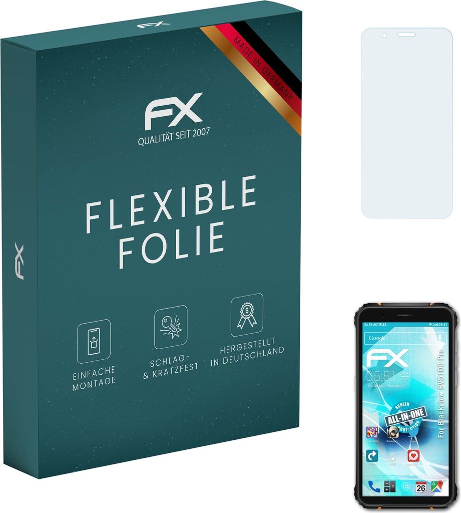 atFoliX FX-ActiFleX 3x Schutzfolie kompatibel mit Blackview BV5100 Pro Folie