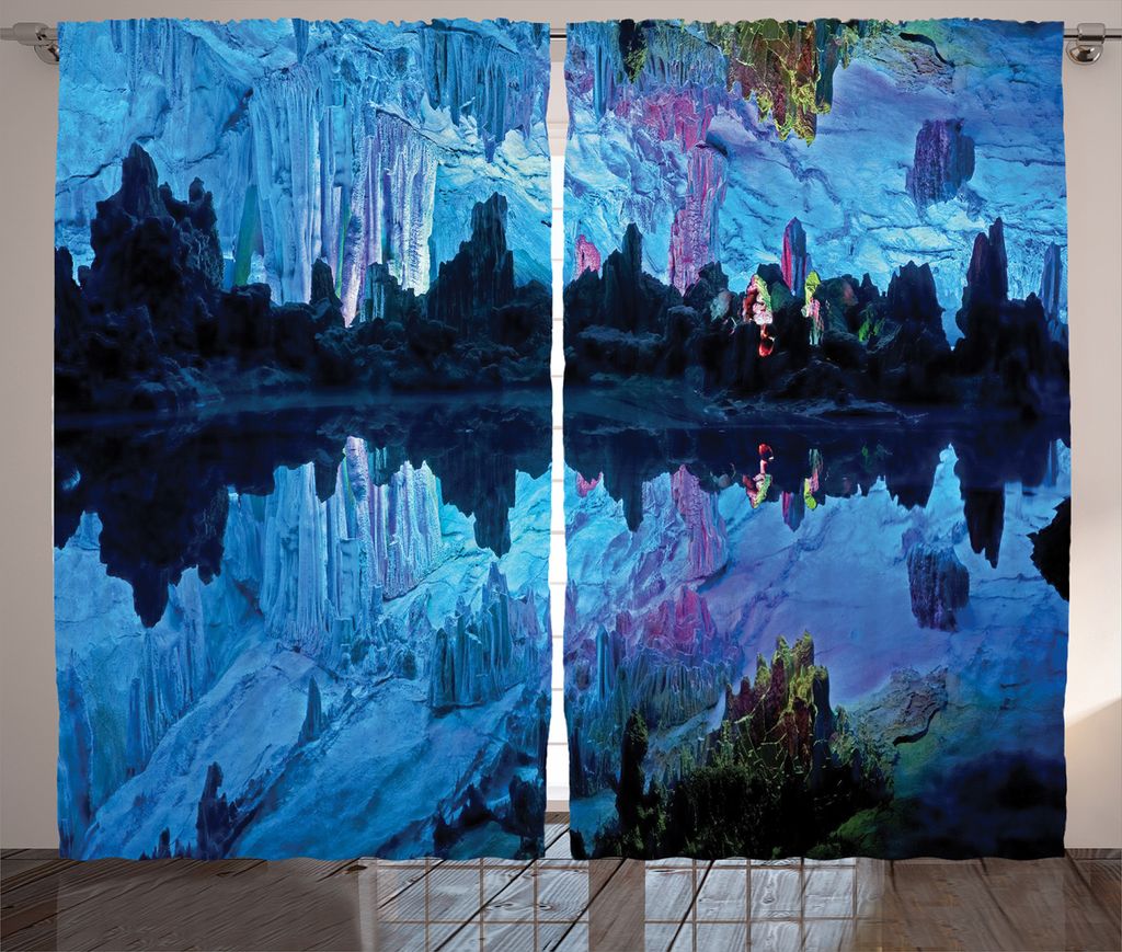 ABAKUHAUS Blau Rustikaler Gardine, Reed Zisterne Cave, Schlafzimmer Kräuselband Vorhang mit Schlaufen und Haken, 280 x 175 cm, Blau