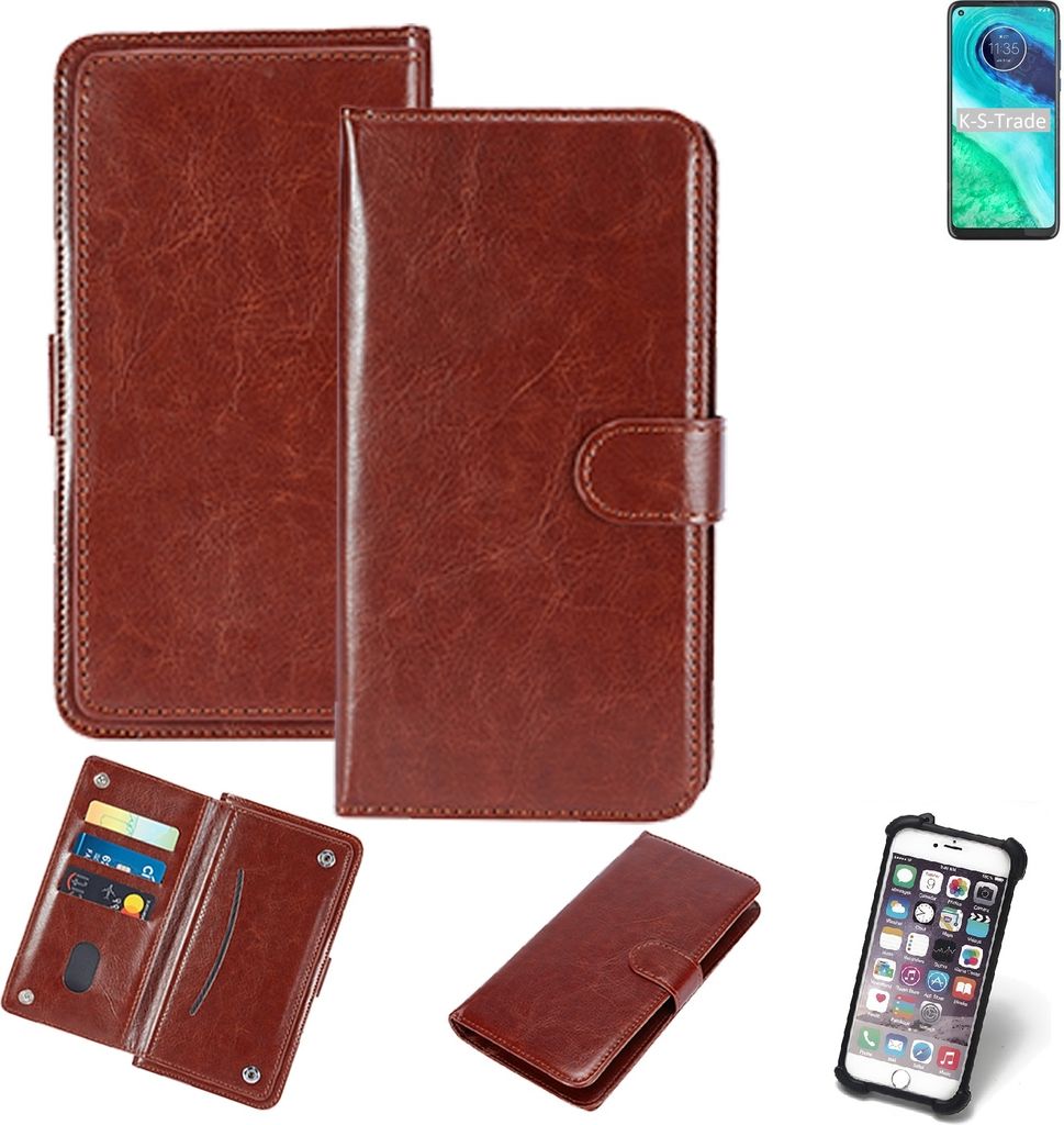 K-S-Trade 360° Hülle kompatibel mit Motorola Moto G8 braun Kunstleder Case BookCase WalletCase Kunstlederederhülle Handyhülle, Rundumschutz Bumper