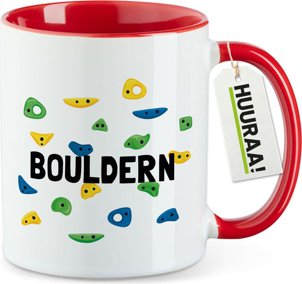 Huuraa Kaffeetasse Bouldern Kletterwand 330ml Rot Keramik Kaffeebecher Geschenkidee