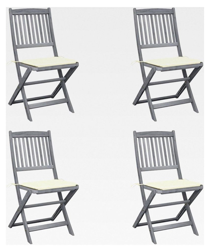Klappbare Gartenstühle 4 Stück mit Kissen, Gartenmöbel, Balkonstühle, Essstühle, Balkonset, Gartenstühle, Armlehnenstuhl, Massivholz Akazie
