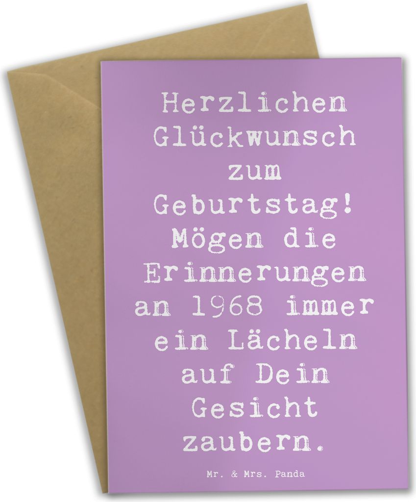 Mr. & Mrs. Panda babykarte Spruch 1968 Geburtstag - Lavendeltraum - Geschenk, Grußkarte, besonderes Jahr, Alter, kostbare Erinnerungen, einladungs...