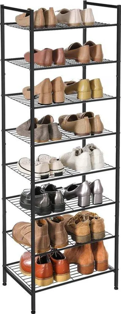 Étagère à chaussures 10 niveaux en métal noir compacte pour entrée