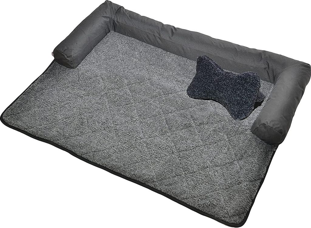 RAIKOU Hundebett PlüschWaschbares Hundedecke Rutschfest Hunde Bett für Sofaschutz Tier mit Kissen Schwarz Melange 115x70 cm