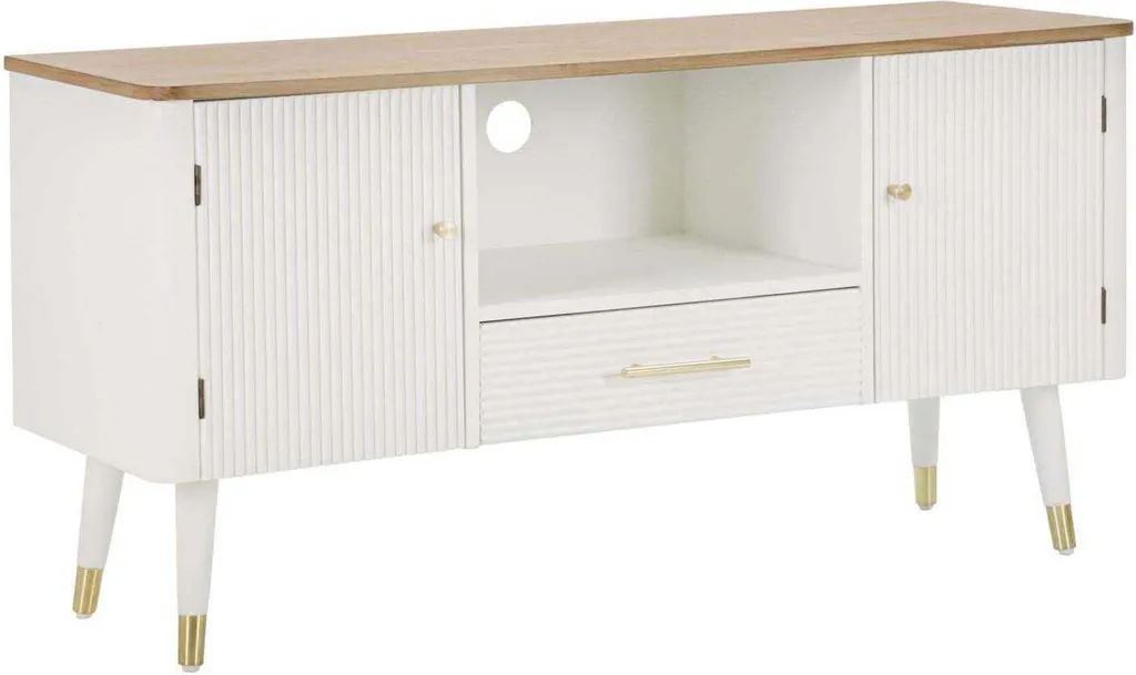 Meuble TV Blanc Compact Matera 117cm - Solution Rangement Salon Petit Espace