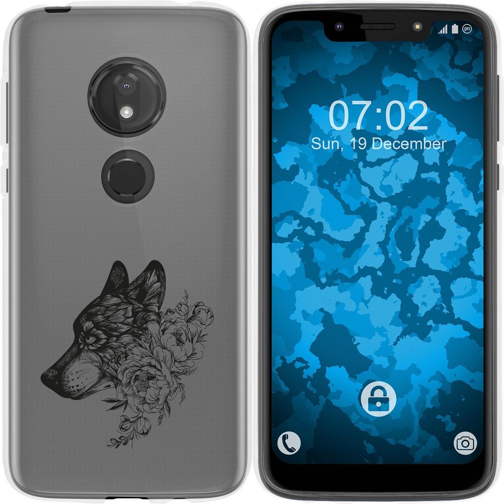 PhoneNatic Case kompatibel mit Motorola Moto G7 Play Silikon-Hülle Floral Wolf M3-1