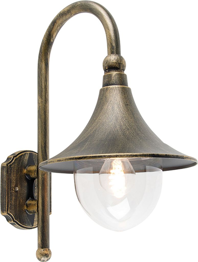 Qazqa Smart led Antik außen Wandleuchte, Außenlampe, Wandlampe für den Garten - Daphne - Gold, inkl. 7W LED-Lampe, dimmbar, 25.5cm, IP44, R