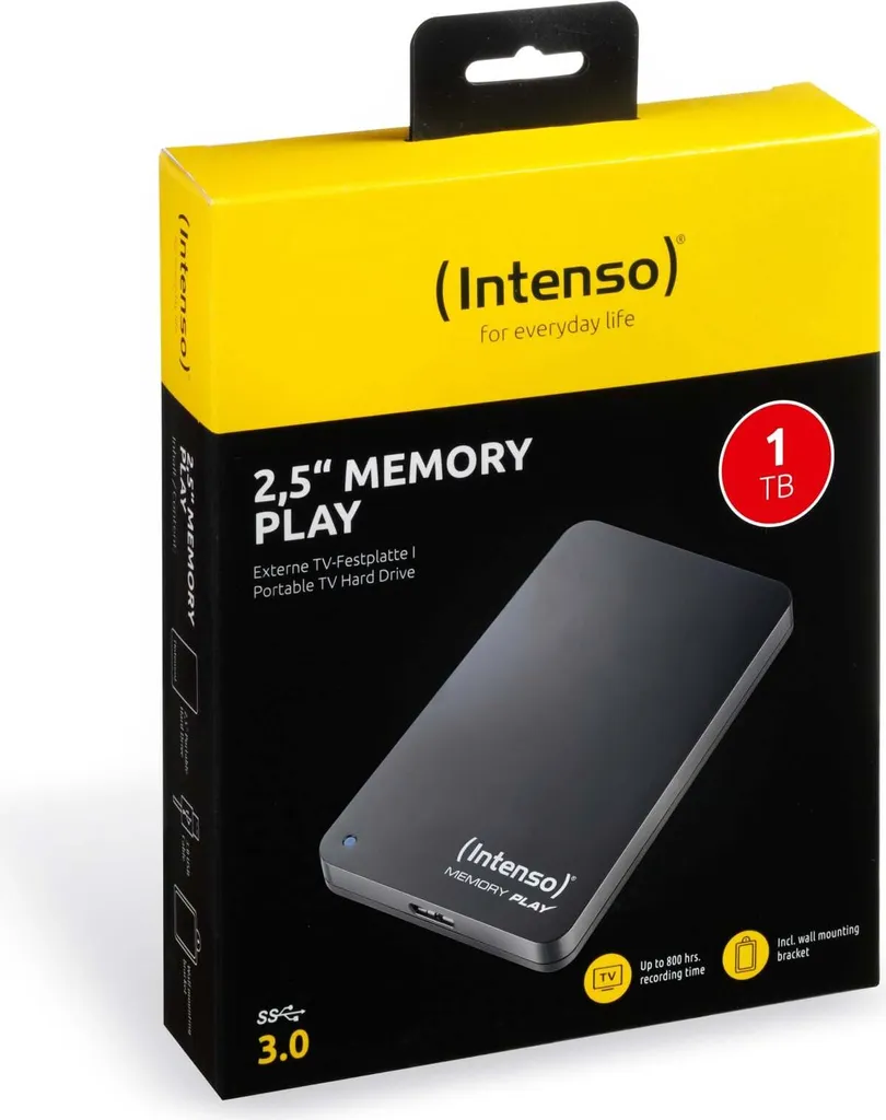 Intenso Memory Play Disque Dur Externe 1 To USB 3.0 pour Enregistrement TV