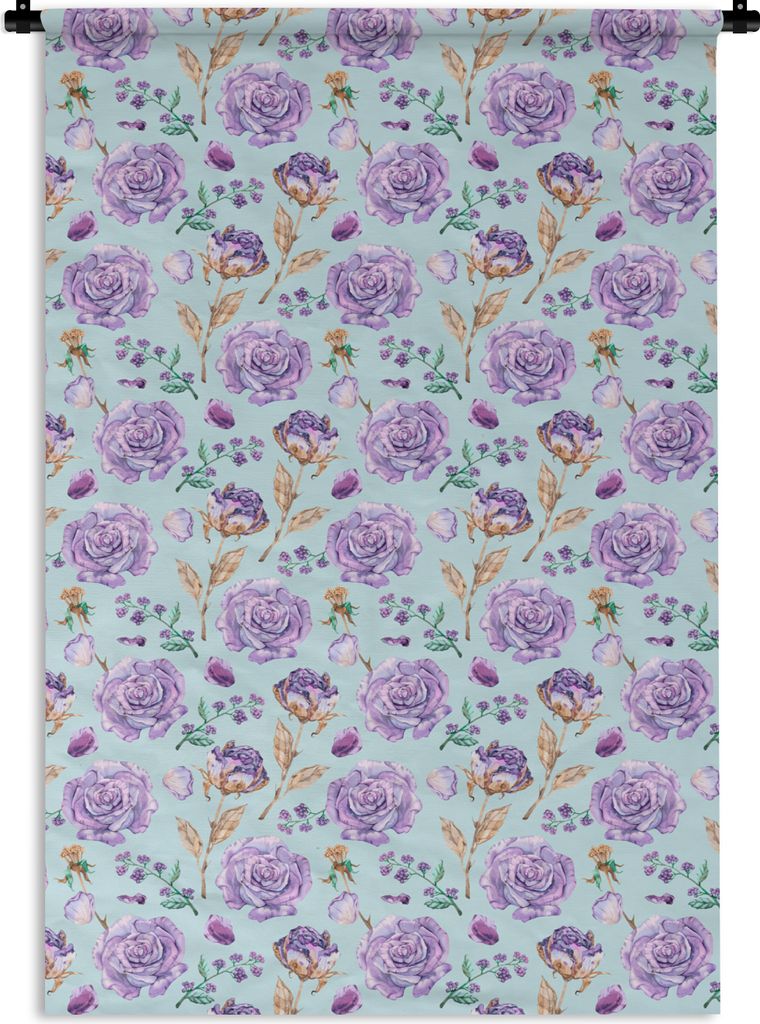 MuchoWow Wandteppich Wandbehang Blumen - Muster - Rosen 90x135 cm Tapisserie Dekoration Wandtuch - Baumwolle - Wandskulptur