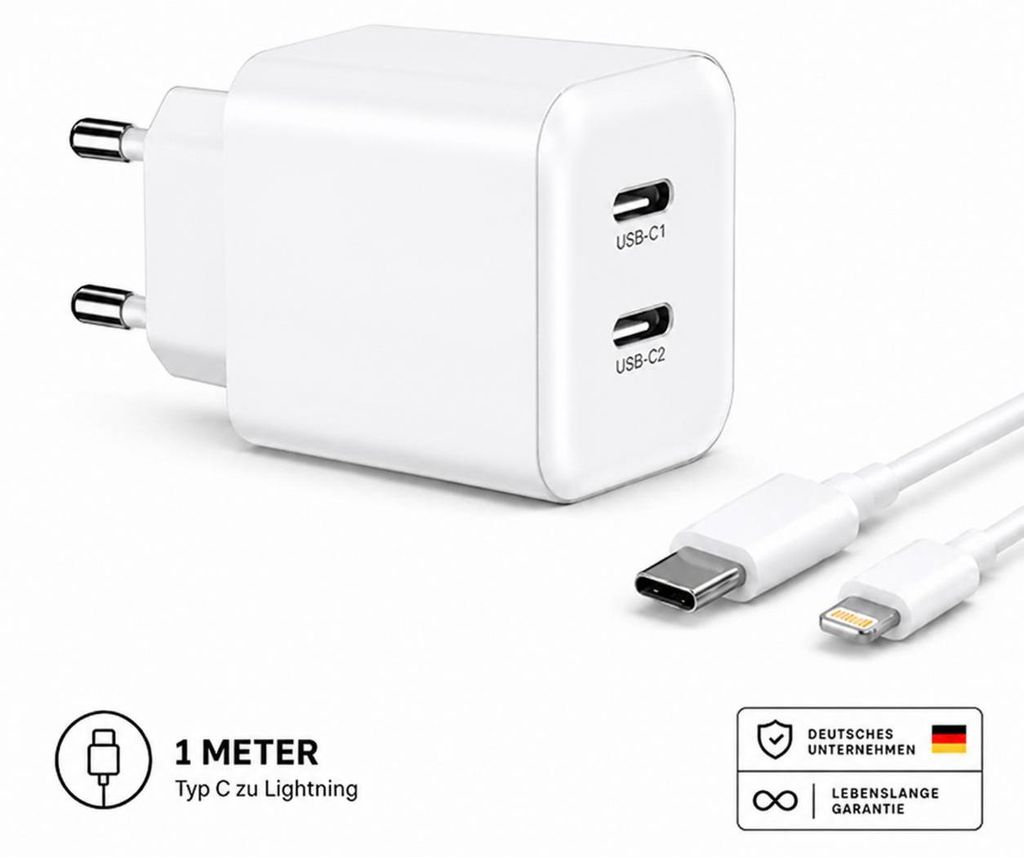 35W USB-C Schnellladegerät mit 2 USB-C Anschlüssen – Produktbild 