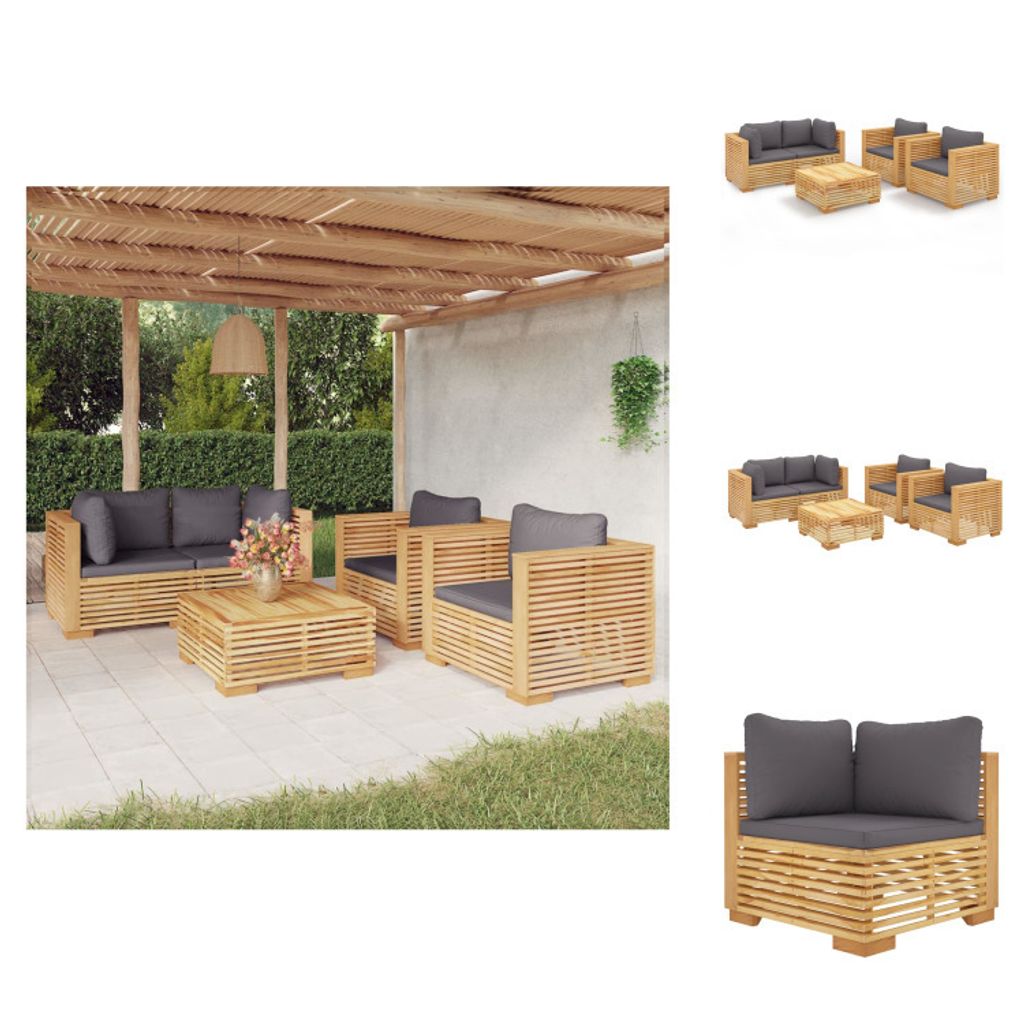 vidaXL 5-tlg. Garten-Lounge-Set mit Kissen Massivholz Teak - Gartenmöbel-Sets