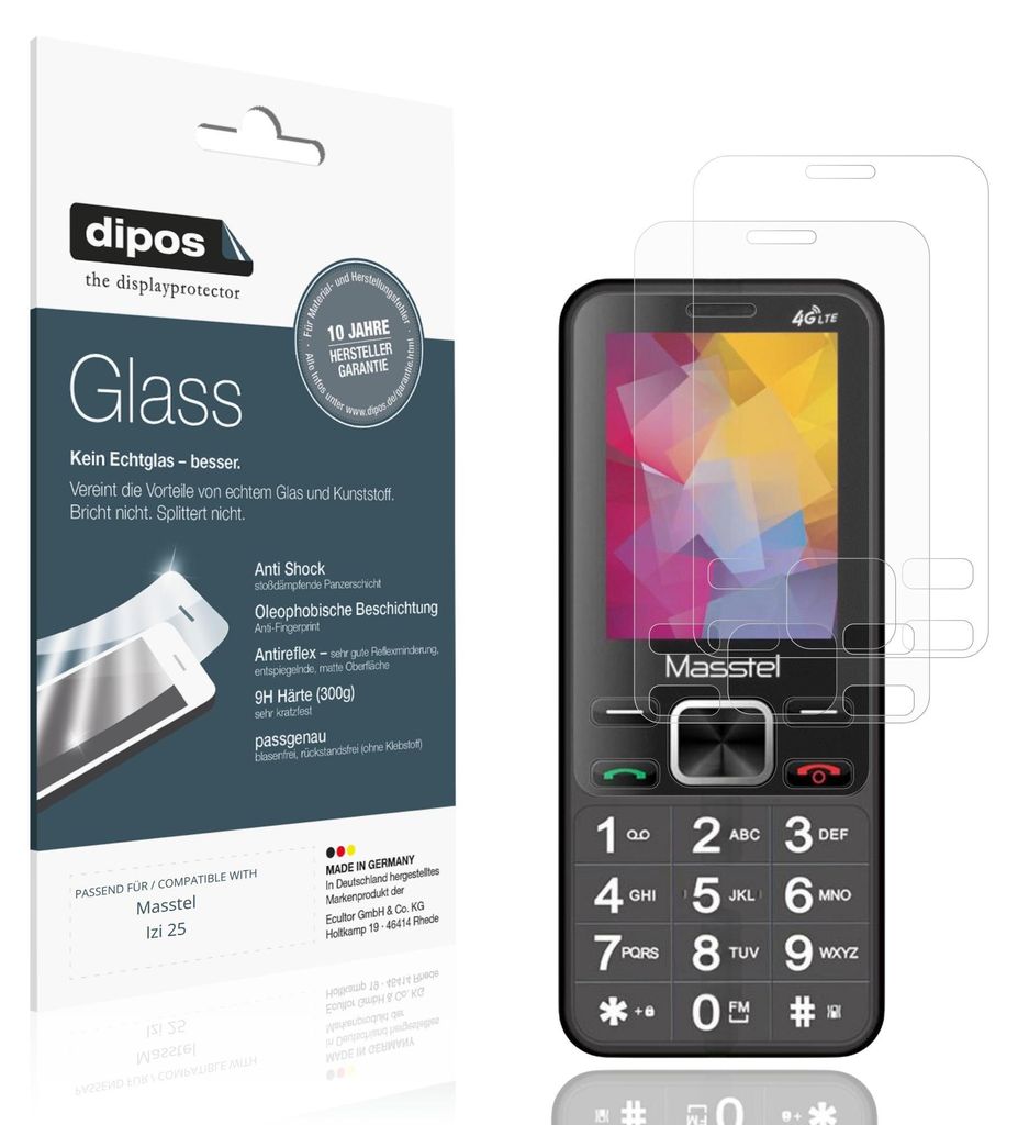 2x Schutzfolie für Masstel Izi 25 matt - Anti-Shock 9H Folie dipos Glass Kunststoffglas