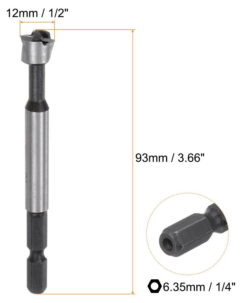 Forstner Bohrer 1/2" (12mm) Kohlenstoffstahl mit Mehrzahn-Holzbohrer Forstner Bit Scharnierfr?ser mit 1/4" Sechskantschaft fš¹r Hartholz Weichhol...