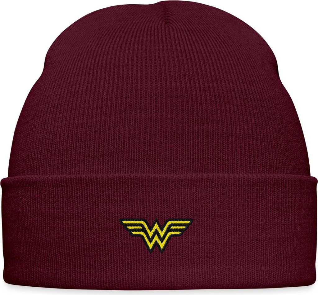 Spreadshirt DC Comics Wonder Woman original Logo Stick Bestickte Wintermütze, One size, Burgunderrot