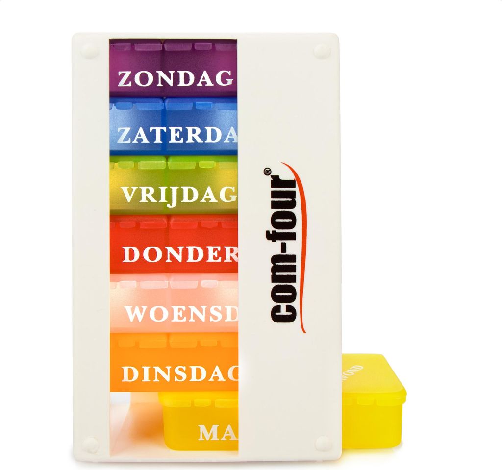 COM-FOUR 1x Medikamentendosierer auf NIEDERLÄNDISCH - Medikamenten-Box für 7 Tage - je 3 Fächer - Pillendose - Pillenbox - Tablettenbox - Woch...