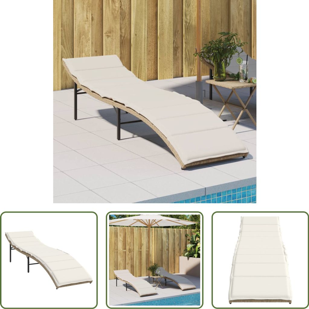 The Living Store Sonnenliege mit Kissen Beige 55x199x50 cm Poly Rattan