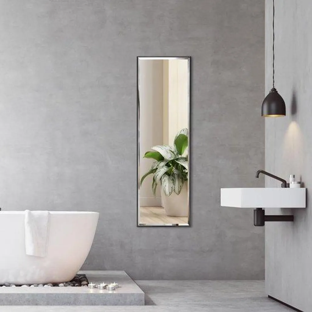 Miroir anti-éclats 122x35 cm cadre noir sécurité enfant pour toute maison