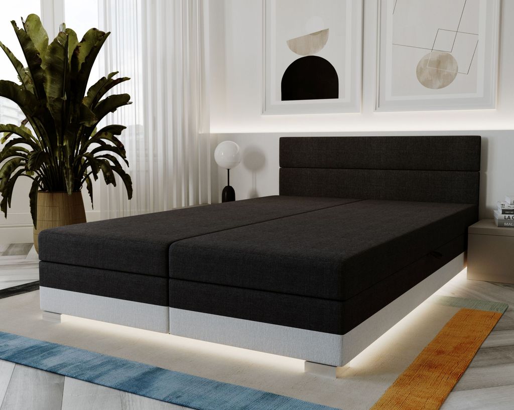 Gepolstertes Doppelbett 160x200 ROSIE 17 - schwarz/weiß