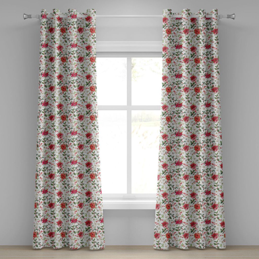 ABAKUHAUS Blumen Ösenvorhang, Weihnachtsblumen-Muster in den Aquarell-Knospen verzweigt sich natürliche Frühlings-Grafik, Dekorative 2-Panel-Fen...