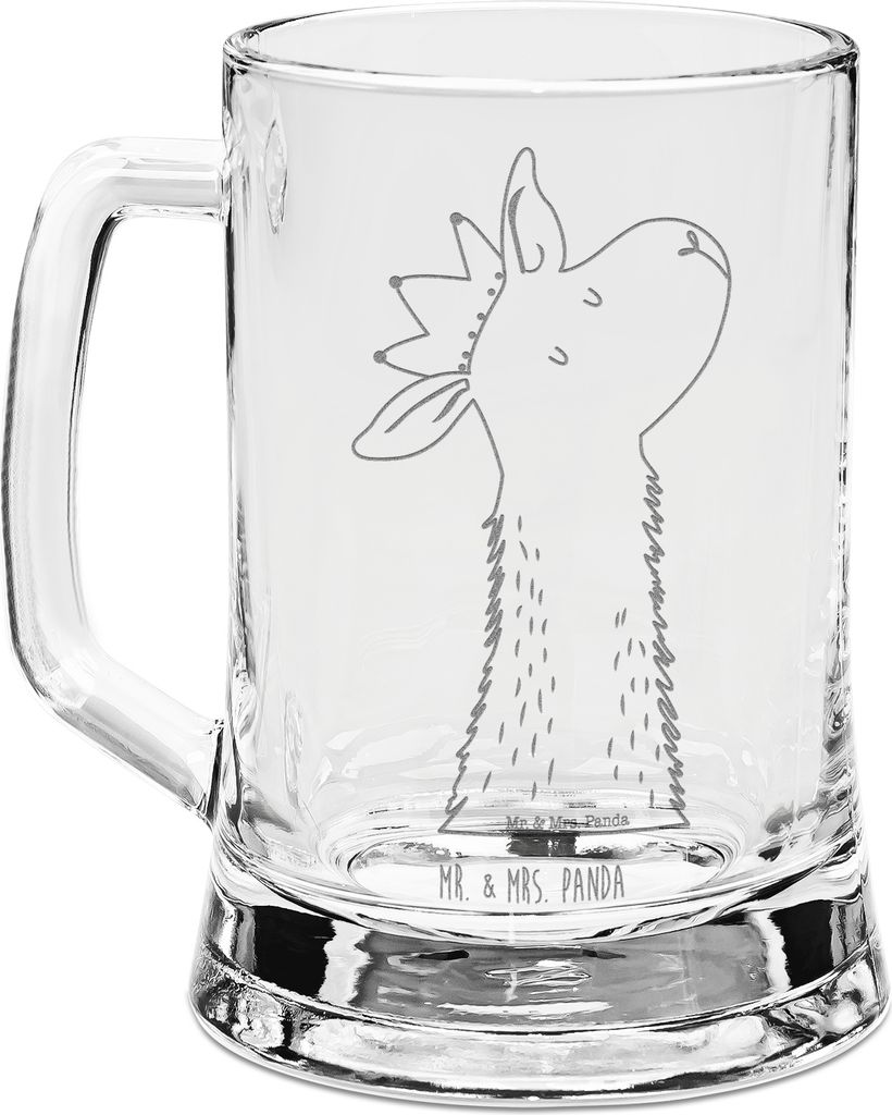 Mr. & Mrs. Panda Glashumpen Lamakopf König - Transparent - Geschenk, Lamas, Humpen, Bierhumpen, Mama, Bierkrug Glas, Abitur, Chef, Seidel, Krug, G...