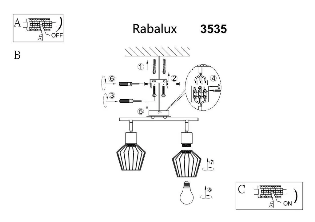 Luminaire design noir 2 sources E27 Belano 3535 - Style Noir Industriel - 6