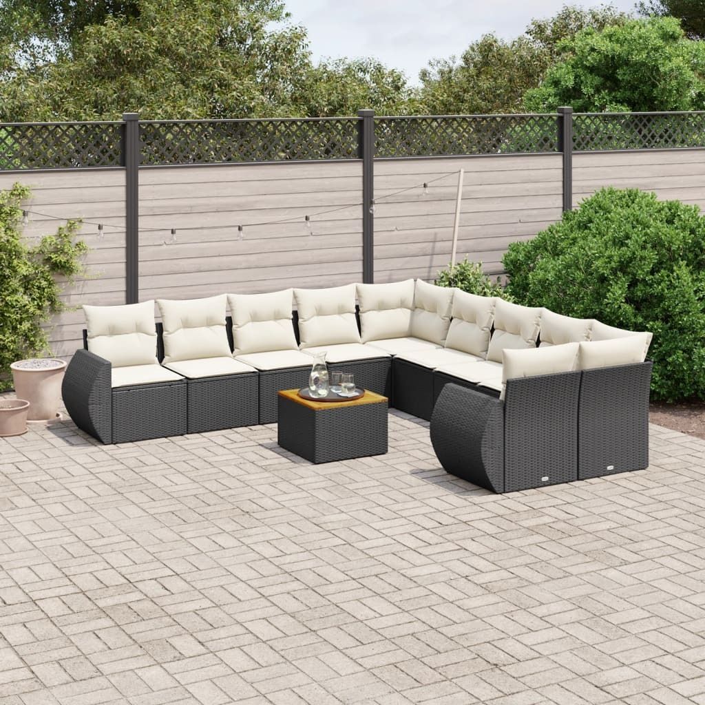 Maison Exclusive - 11-tlg. Garten-Sofagarnitur mit Kissen Schwarz Poly Rattan