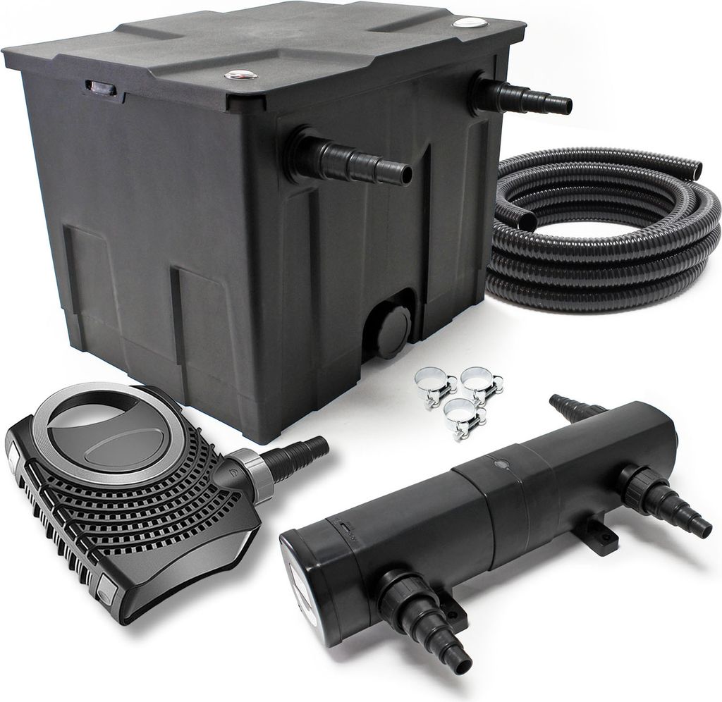 SunSun Komplettset: CBF-350 Teichfilter bis 12000 L Teichfilteranlage Durchlauffilter, NEO8000 Teichpumpe 8000l/h 70W, CUV-236 Teichklärer 36W, 10...