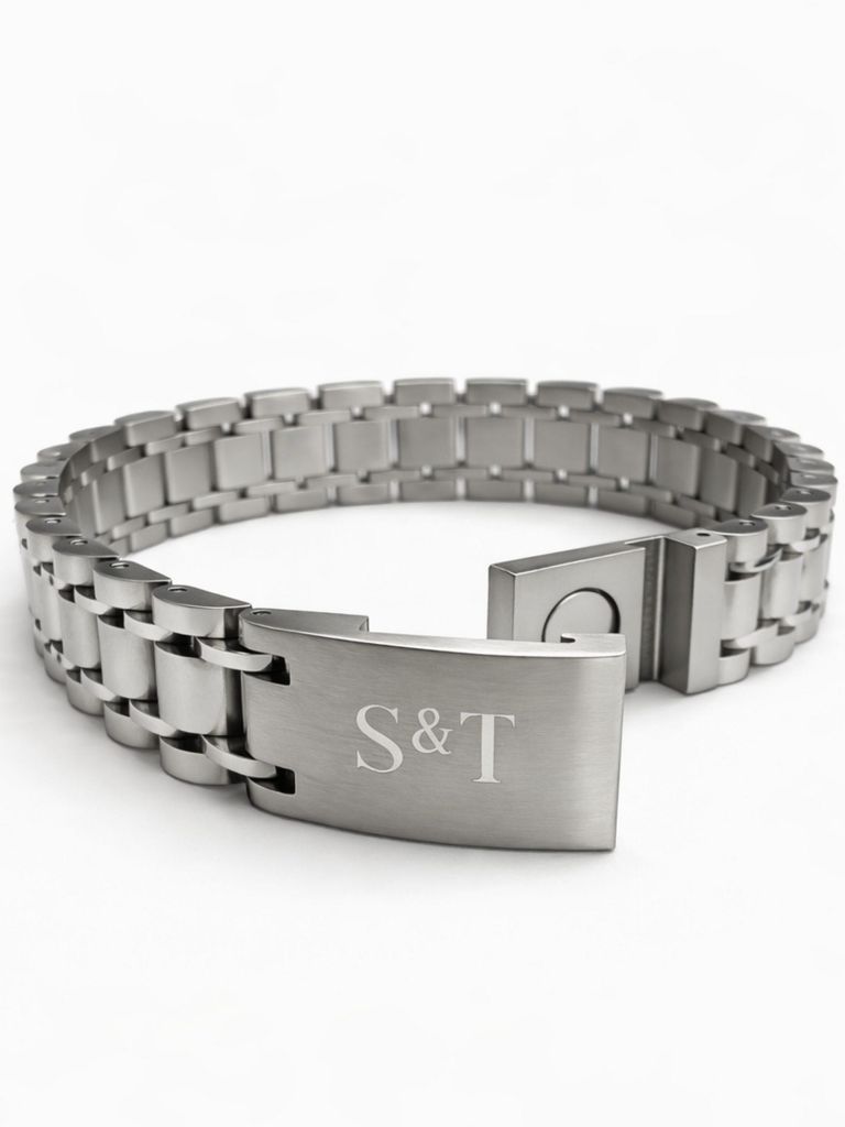 S&T DESIGN Edelstahlarmband Herren Edelstahl Armband Metall Knebelverschluss verstellbar Silber (Solides 316L Edelstahl, 1-tlg., Herren Armband)