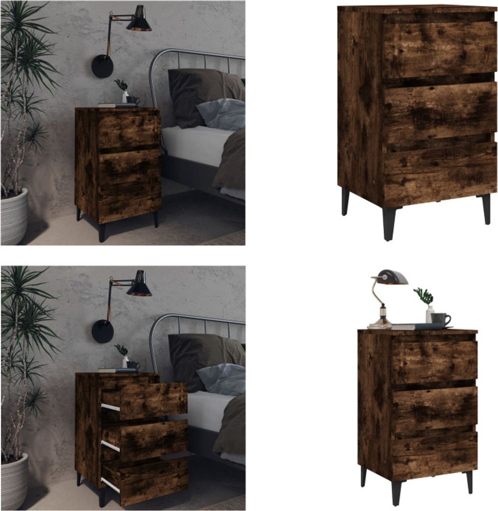 vidaXL Nachttisch mit Metallbeinen Räuchereiche 40x35x69 cm - Nachttisch - Nachttische - Nachtschrank - Beistelltisch