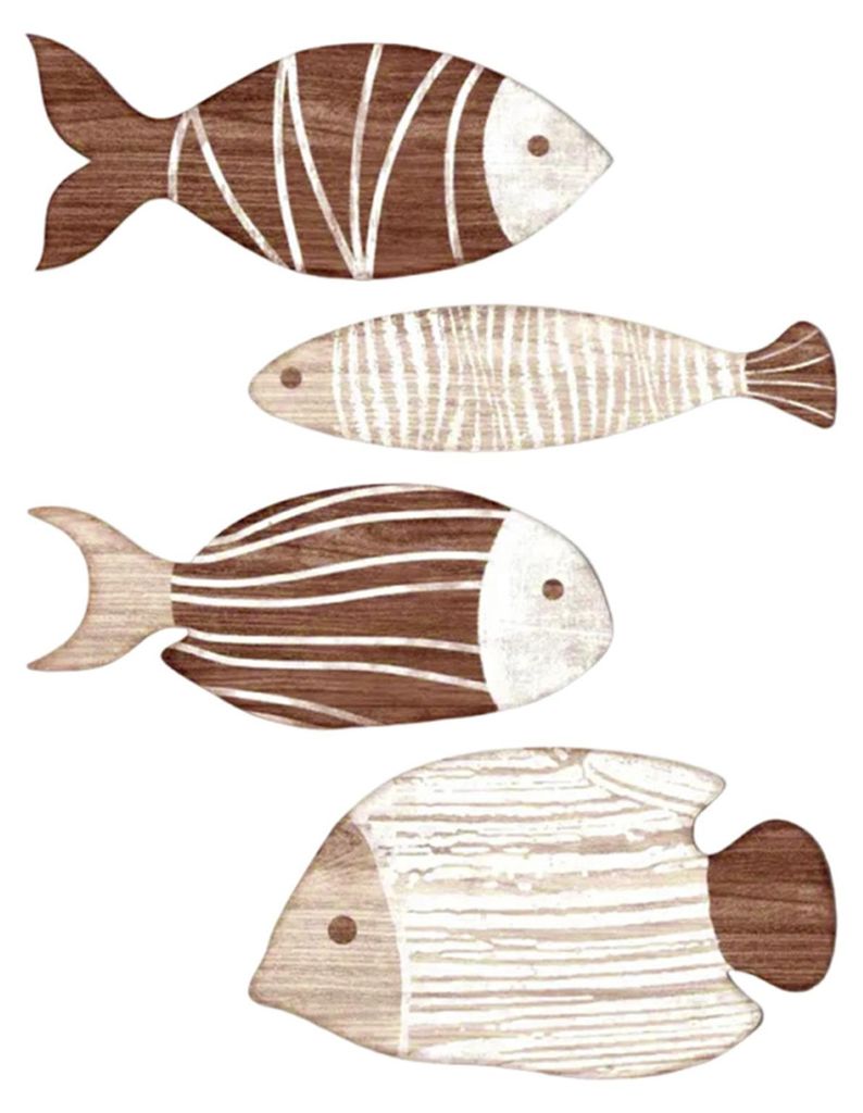 4-teiliges Set Wandfisch-Dekorationen, Küsten-Wandkunst, Holzfische, Retro-rustikale Fisch-Wandornamente für Zuhause, Schlafzimmer, Strandhaus-De...