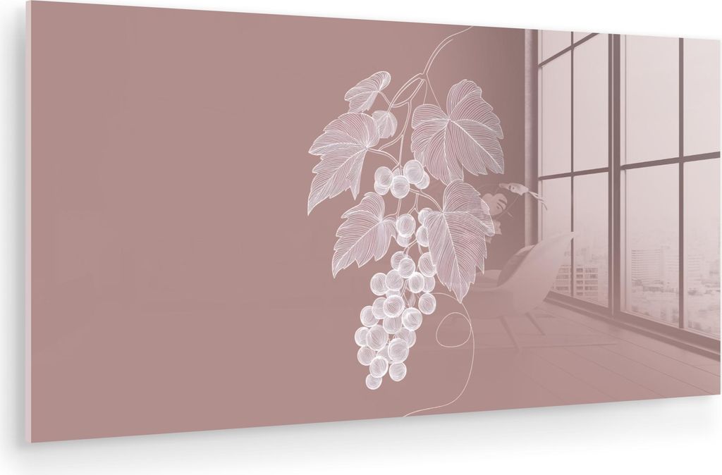 MuchoWow Glasbilder - Bilder auf Wandbild - Foto auf Glas Gebinde - Weintrauben - Illustration - Blätter 120x60 cm Wanddekoration aus Glas - Acryl...
