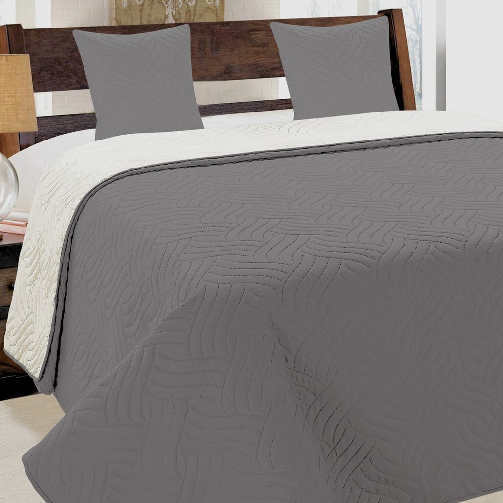 Zweiseitige Tagesdecke Vigo II 011 Grau Ecru 220x240+2x40x40
