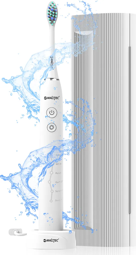 Brosse à dents électrique sonique anti-plaque Blanche avec 6 Embouts