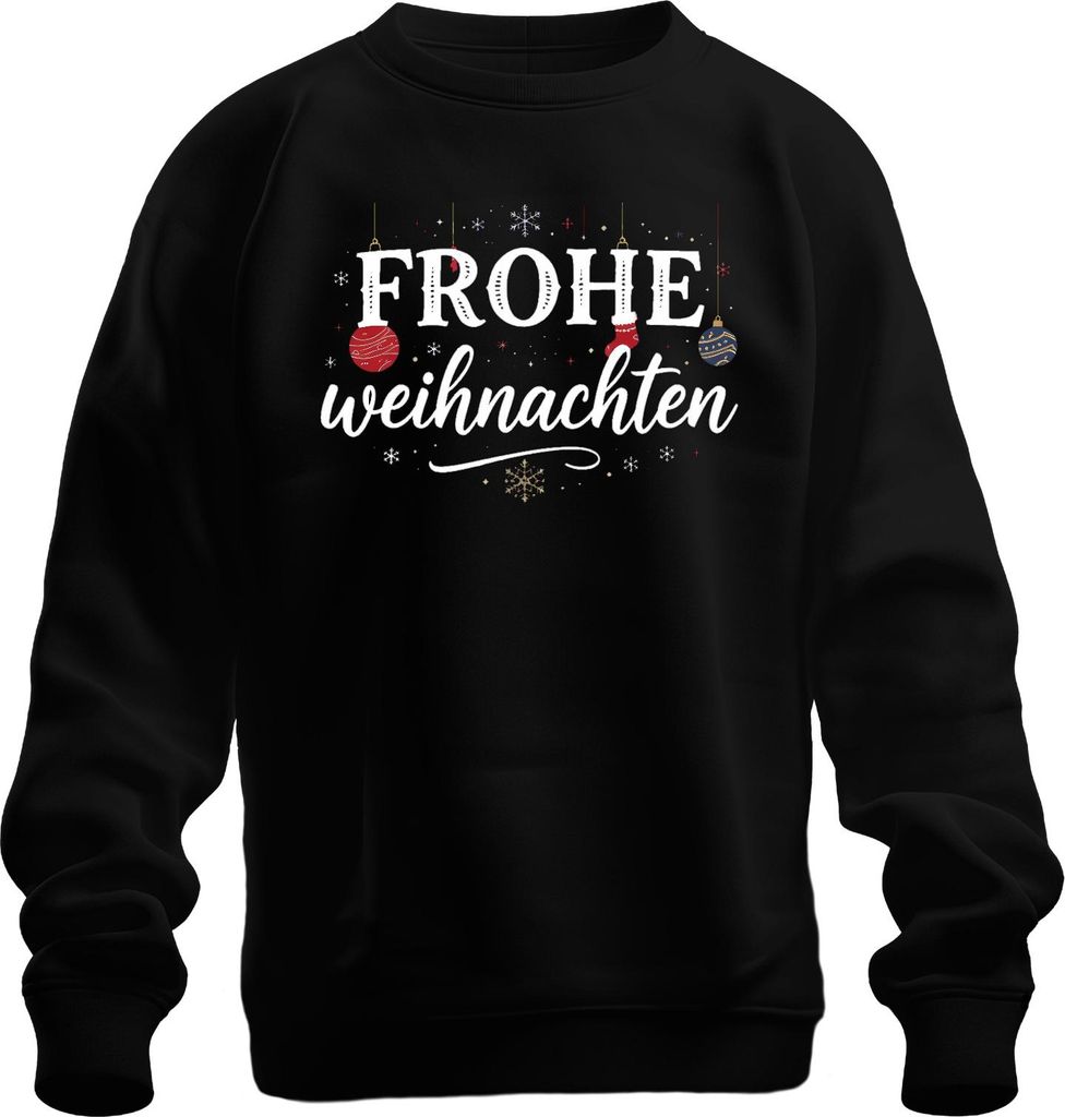 Frohe Weihnachten Weihnachtskugel Schneeflocken Christbaum gold Uni Sweatshirt Pullover, Schwarz, XXL