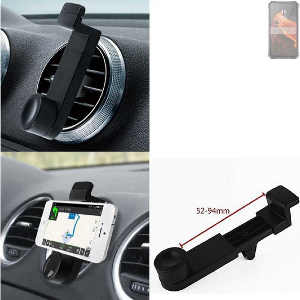 K-S-Trade Lüftungshalterung kompatibel mit Unihertz Tank KFZ-Halterung Autohalterung Handy-halterung Lüftungsgitter Lüftungsschlitze Schwarz