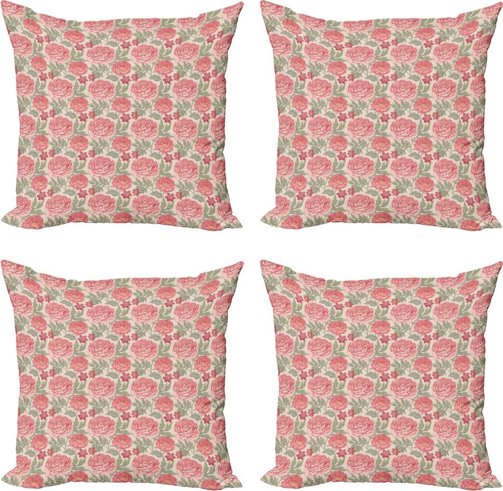 ABAKUHAUS Blumen Kissenbezug Set (4 Stück), Garten-Blumen Retrostil, Moderner Doppelseitiger Digitaldruck, 50 cm x 50 cm, Mehrfarbig