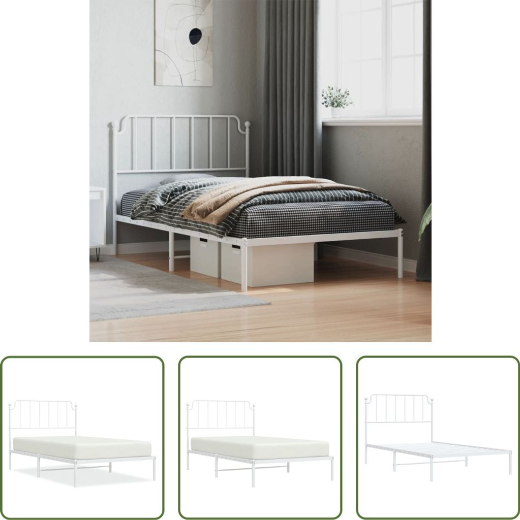 The Living Store Bettgestell mit Kopfteil Metall Weiß 107x203 cm