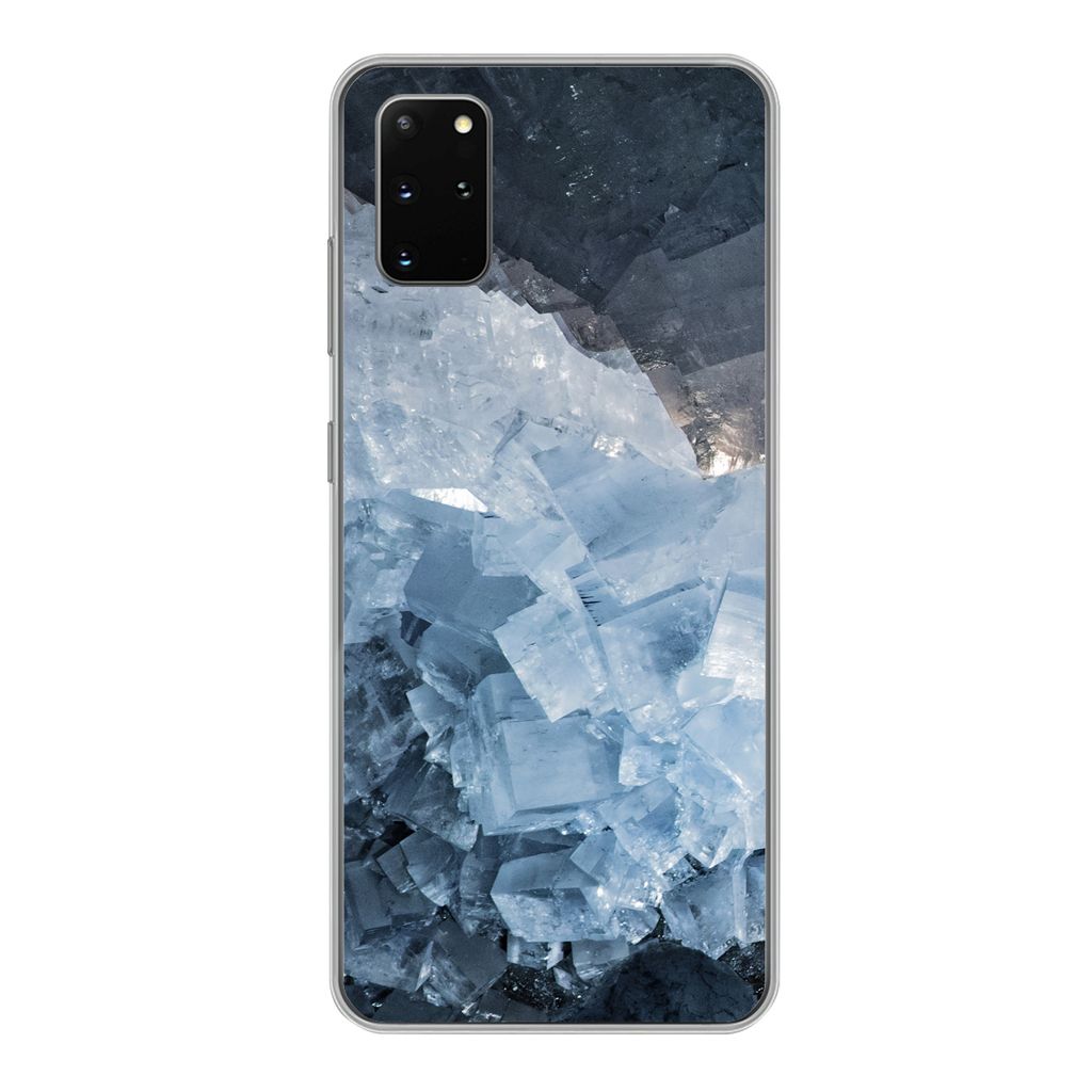 MuchoWow Handyhülle Schutzhülle Hülle für Samsung Galaxy S20 Plus Naturstein - Kristall - Blau Silikon Softcase Handy Hülle - Hartschale