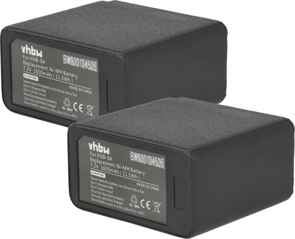 vhbw 2x Akku Ersatz für Kenwood KNB-9A für Funkgerät, Walkie Talkie (1600 mAh, 7,2 V, NiMH)