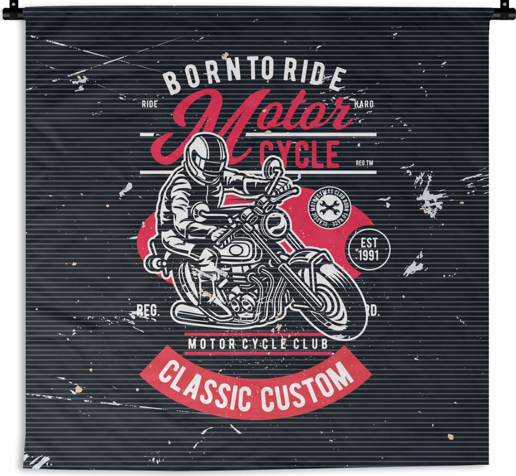 MuchoWow Wandteppich Wandbehang Mancave - Motorrad - Fahrzeuge - Oldtimer 150x150 cm Tapisserie Dekoration Wandtuch - Wohnaccessoires - Modernes