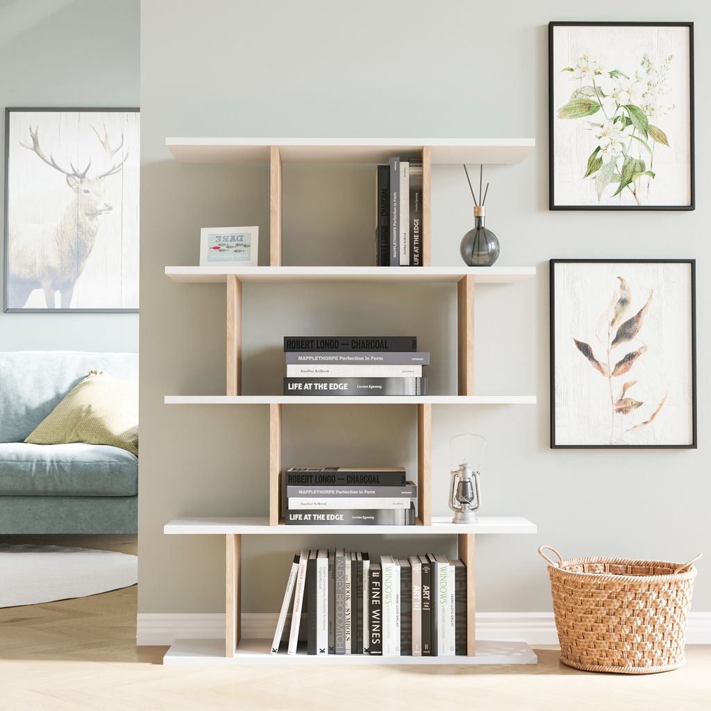 Skye Decor, Harmon - Oak, White, Büroregale, Weiß, Melaminplatte, 90 x 25 x 127,4 cm